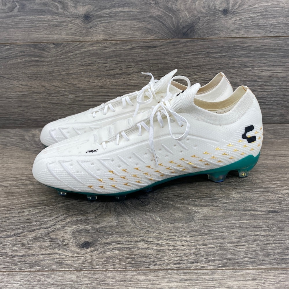 Charly Kinetik PFX Soccer Cleats Mens 9.5 White Teal Gold 1087383 Professional